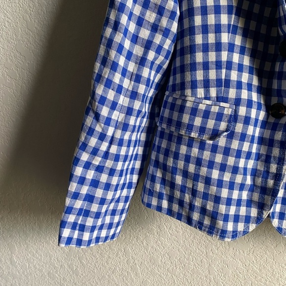 J.Crew Campbell Linen Blend Blue Gingham Check Preppy Academia Office Blazer 2 - Picture 7 of 16